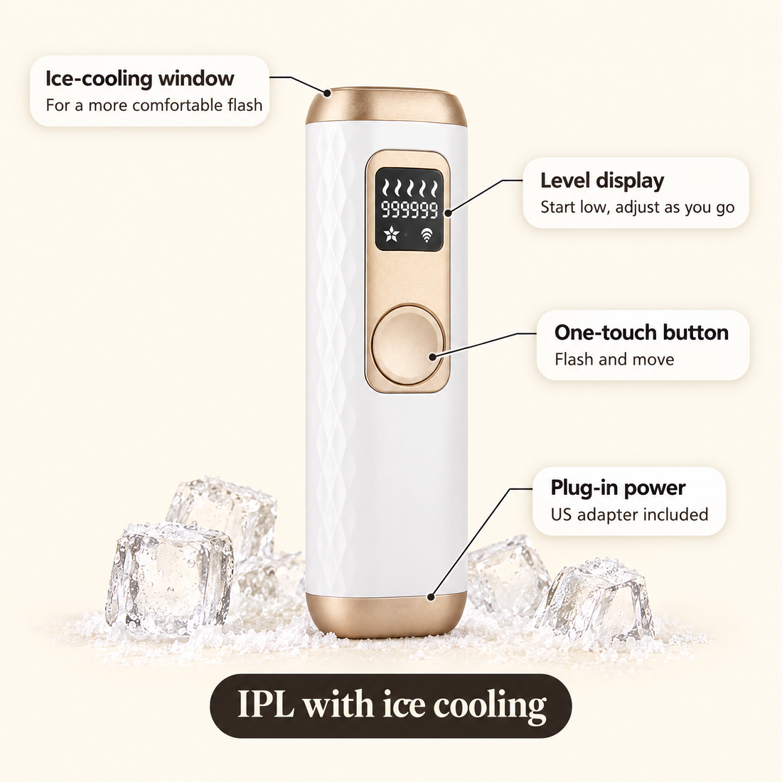 AKASHA IPL parts: ice-cooling window, level display, one-touch button, plug-in power